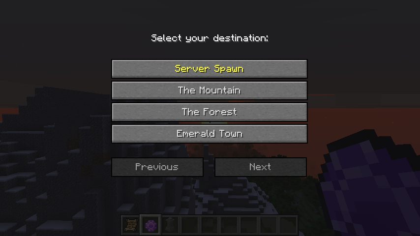 Screen for selecting a waystone to teleport to